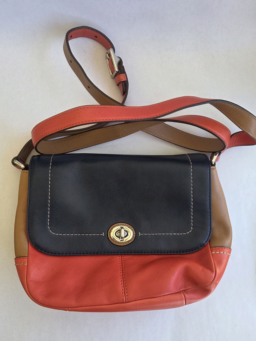 Coach Leather Crossbody Bag in Blue, Red & Tan Perfect For Fourth Of July